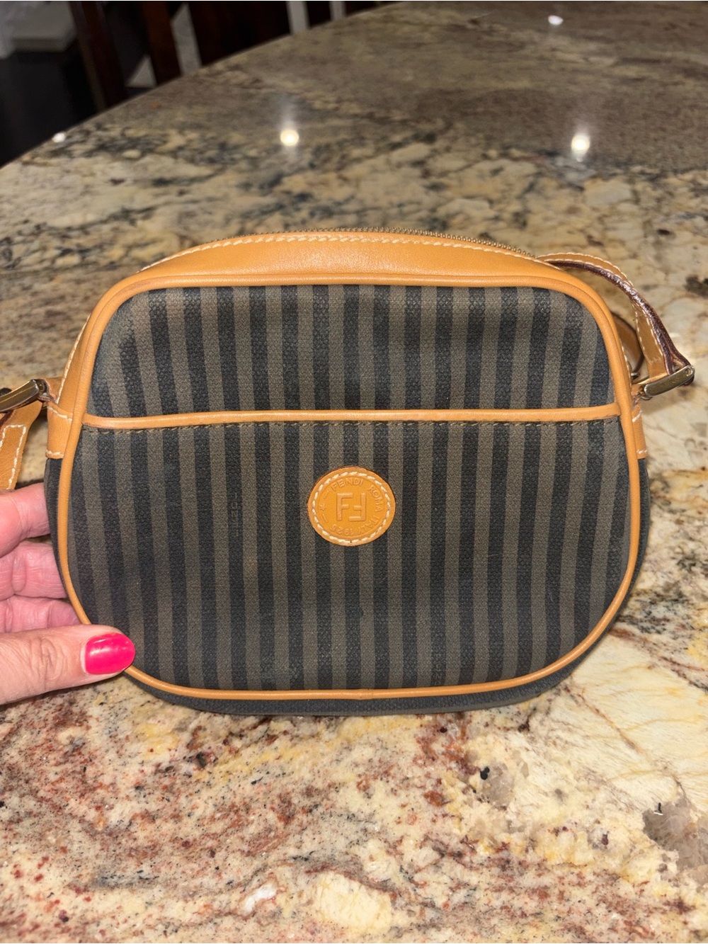 Fendi Striped Crossbody Bag in Brown and Tan Leather - Picture 4 of 10